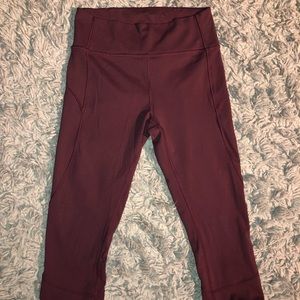 Maroon cropped Lululemon leggings
